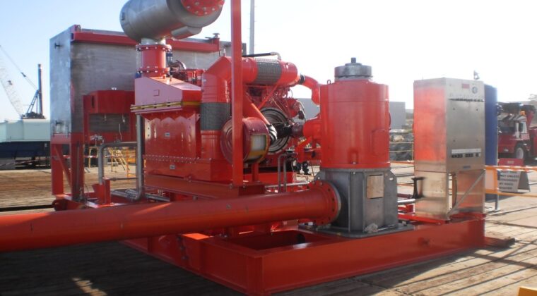 Large industrial skid engine with fire pump and piping